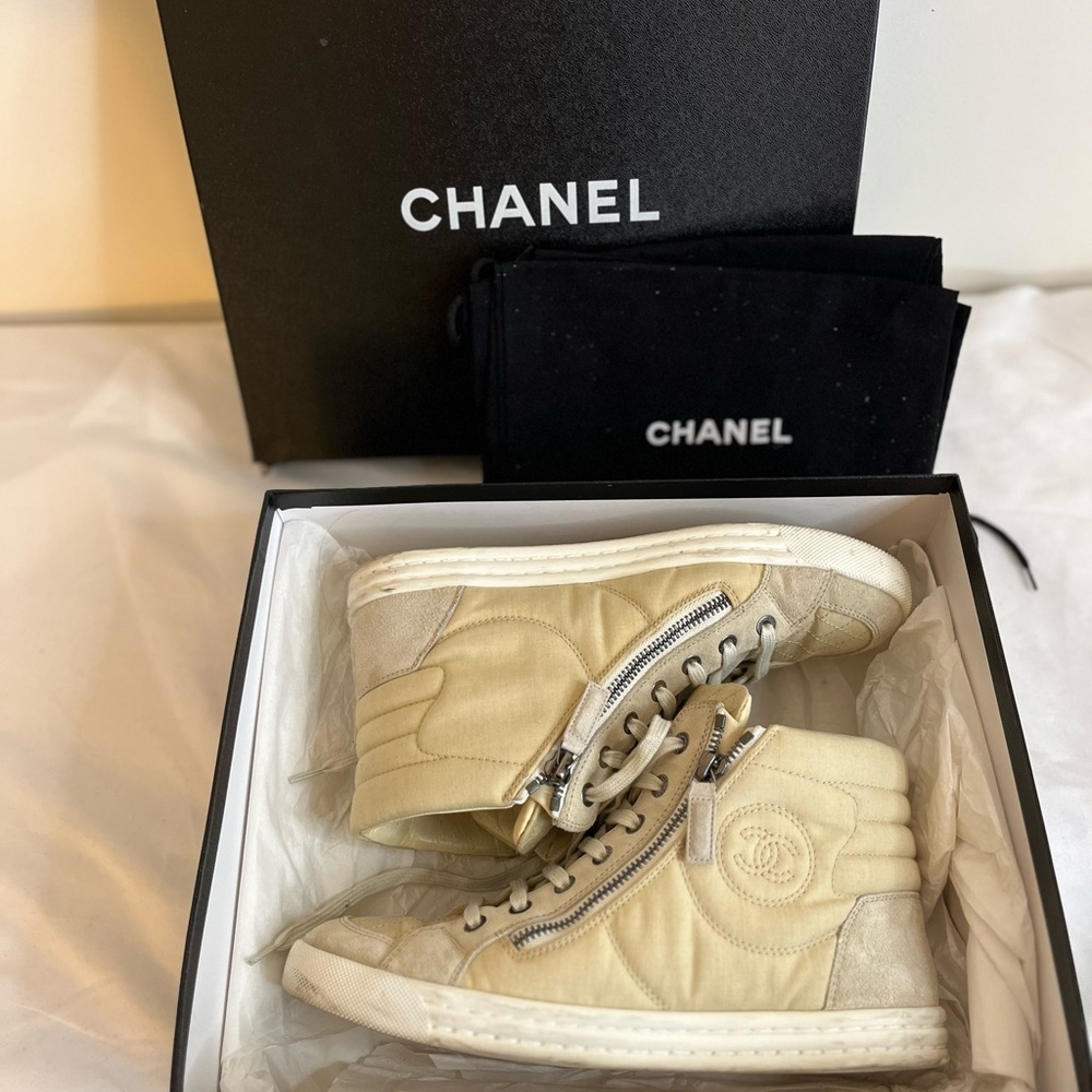 Chanel SZ 37 Quilted High Top Sneakers  reg. $1025